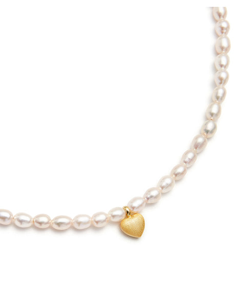 Gold Heart Pendant Rice Pearl Beaded Necklace